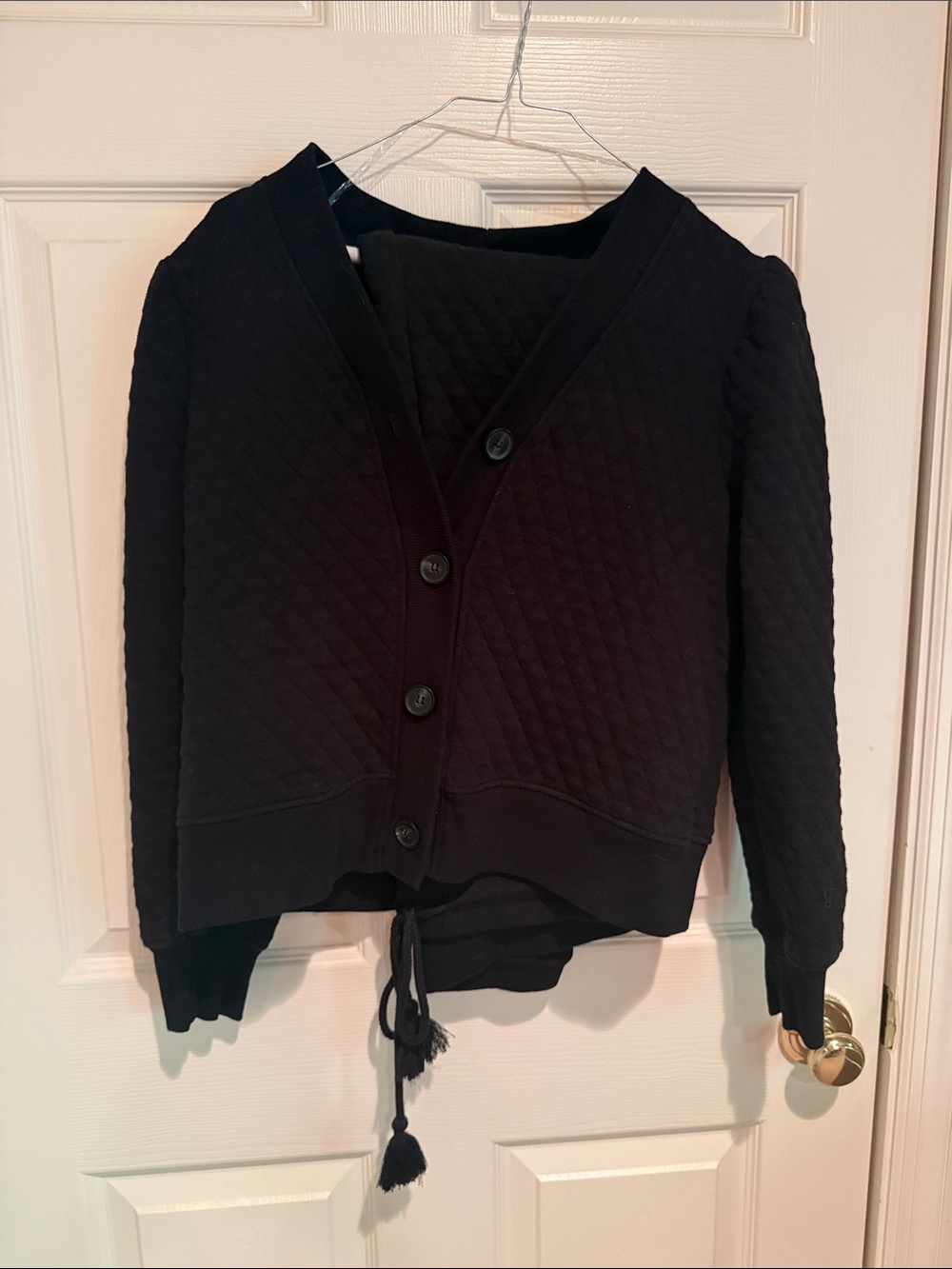 Time and Tru Black Quilted Button-Front Utility Jacket set with matching joggers